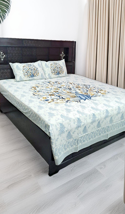 Mayuri Pure Cotton Double Bedsheet - Blue