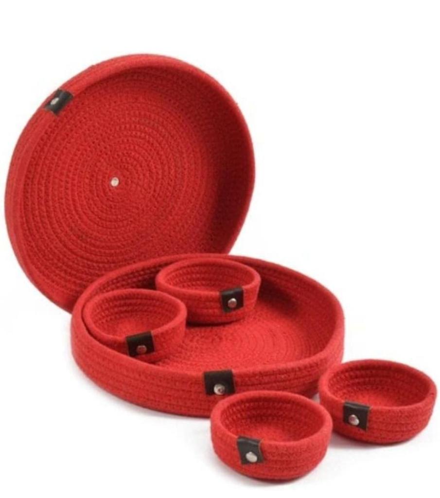 Organic Cotton Rope Dry Fruit Tray/Organiser -Red