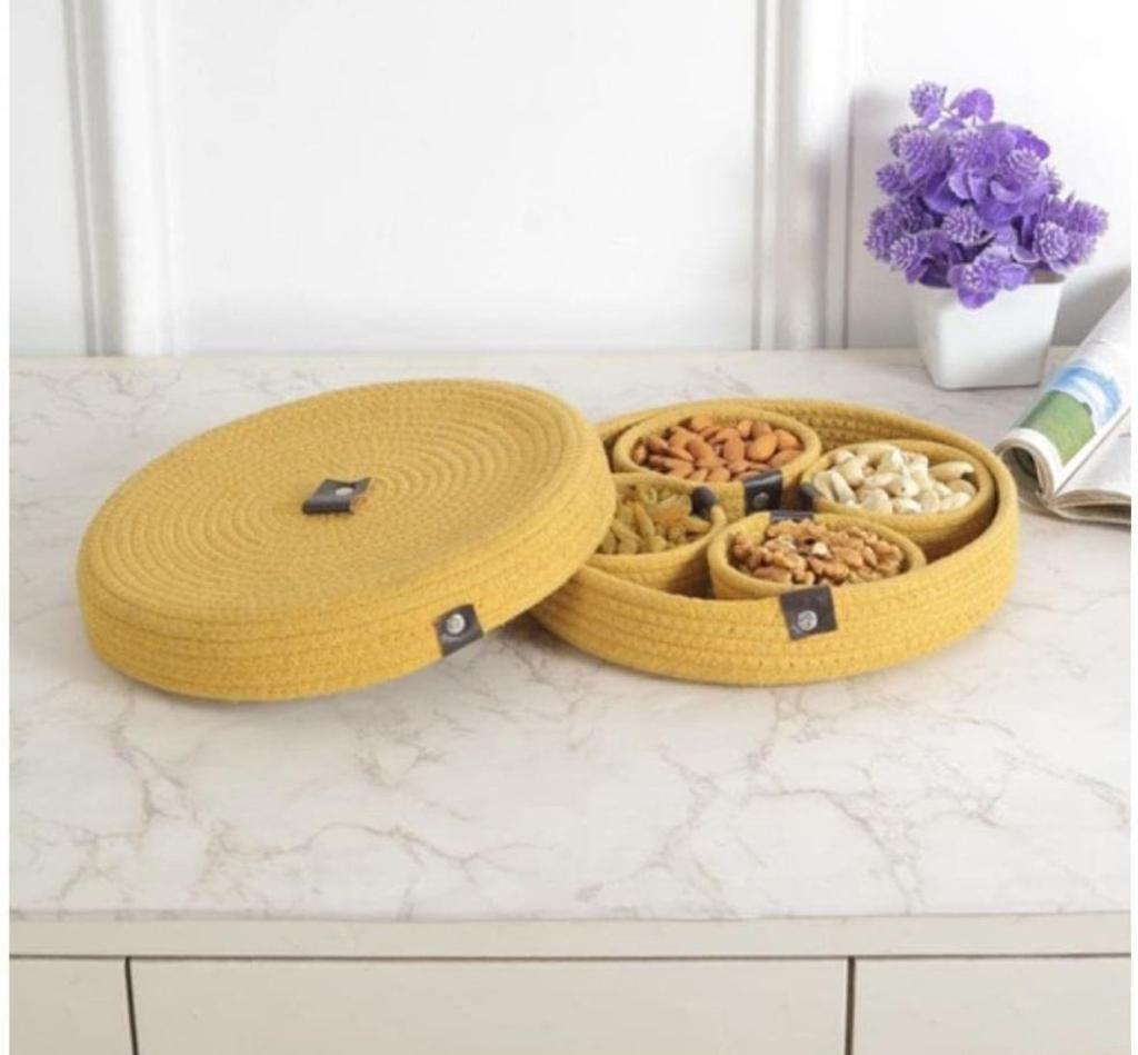 Organic Cotton Rope Dry Fruit Tray-Yellow