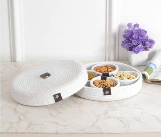 Organic cotton rope dry fruit tray organiser-White