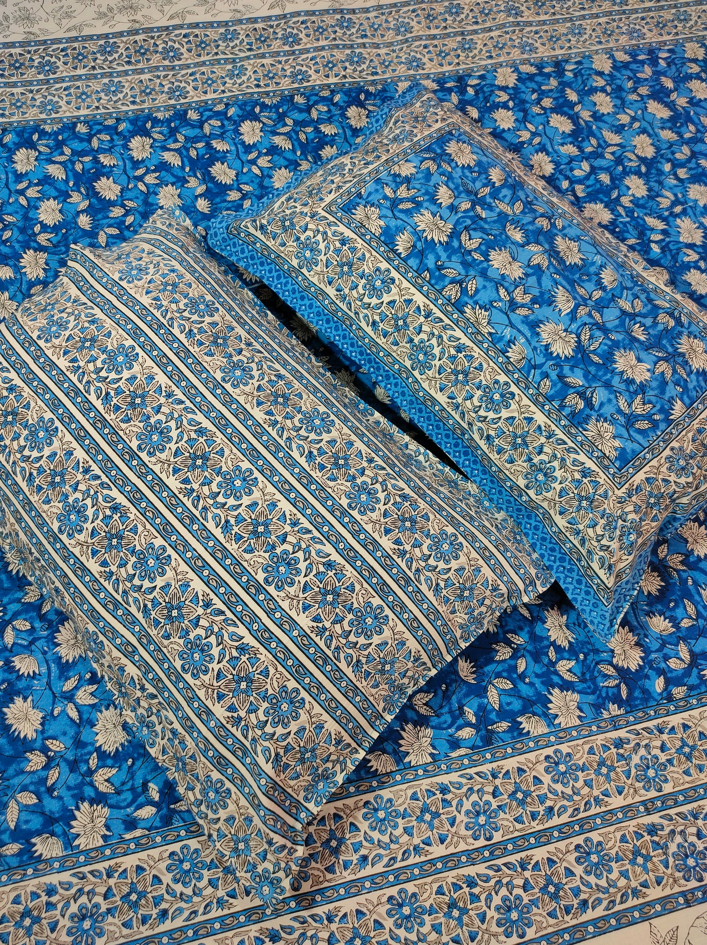 Lotus Jaipuri Pure Cotton Double Bedsheet - Blue