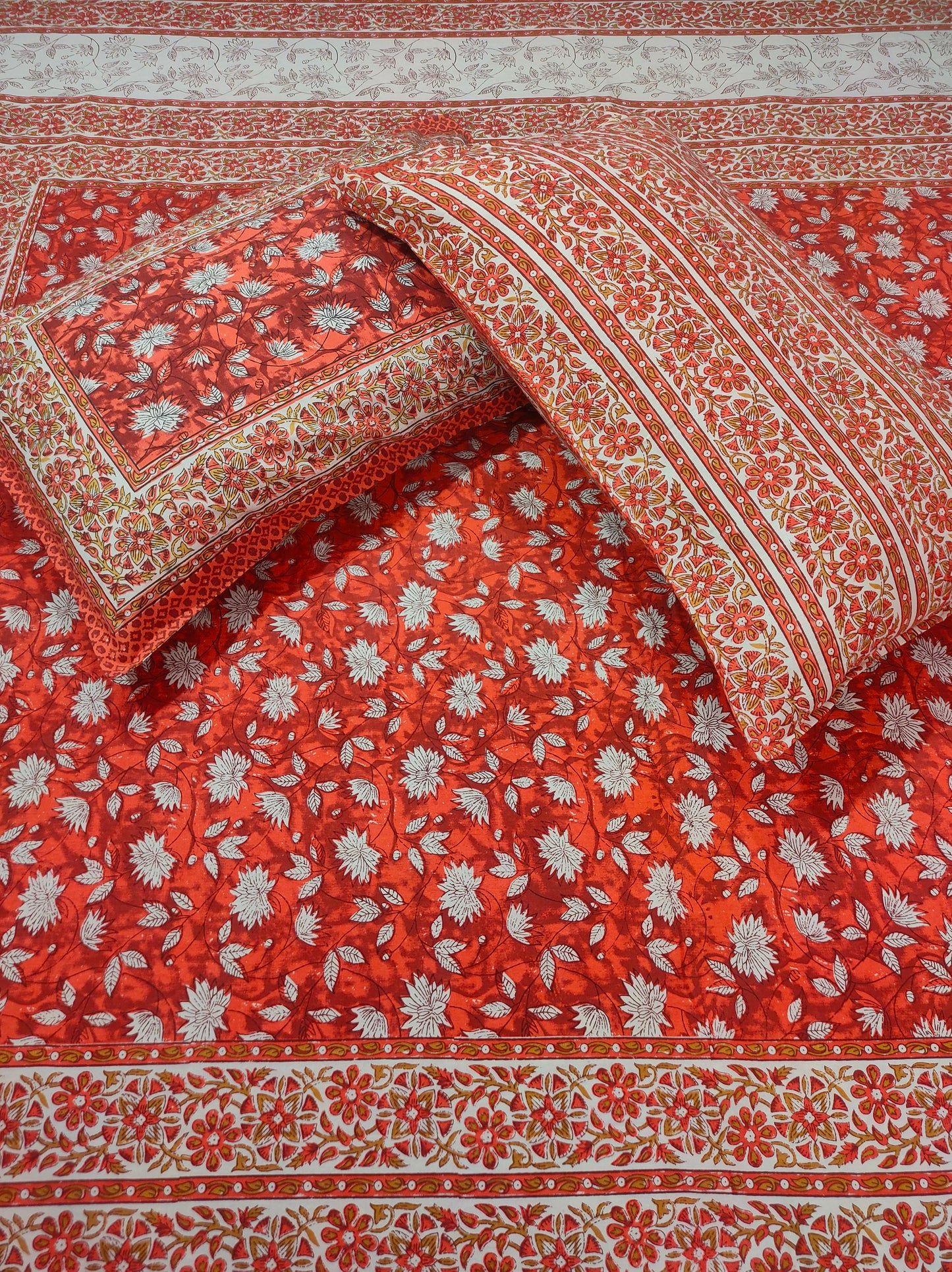 Lotus Jaipuri Pure Cotton Double Bed sheet - Red