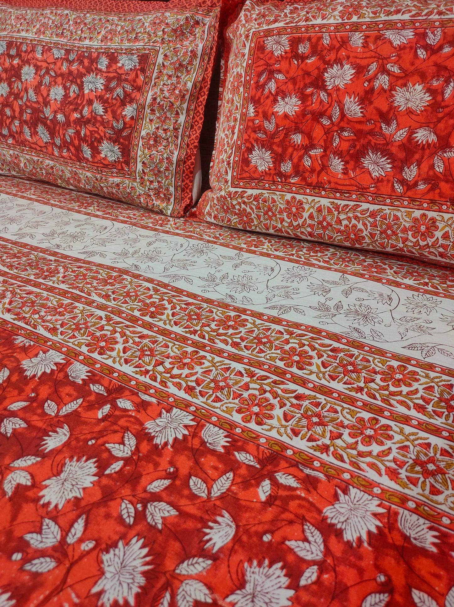 Lotus Jaipuri Pure Cotton Double Bed sheet - Red