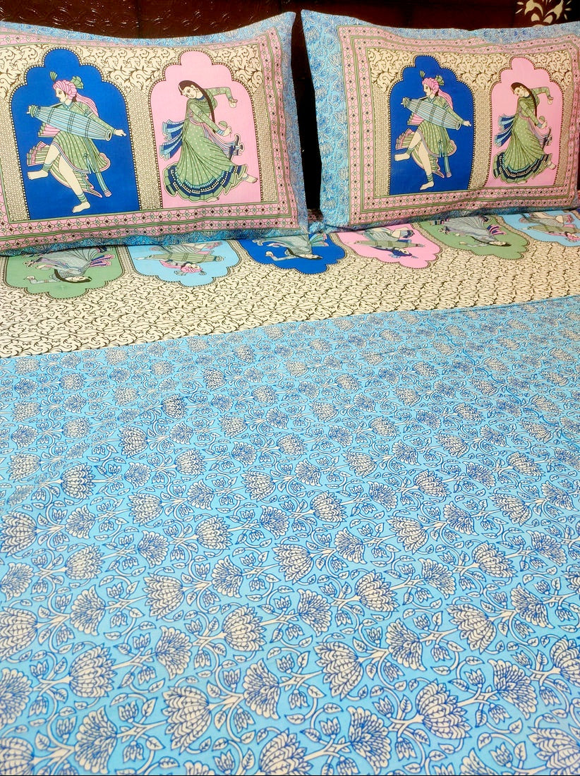 Rasiyaa Pure Cotton Double Bedsheet - Blue