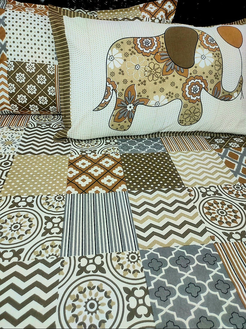 Patchy Elephant  pure cotton double bedsheet - Brown