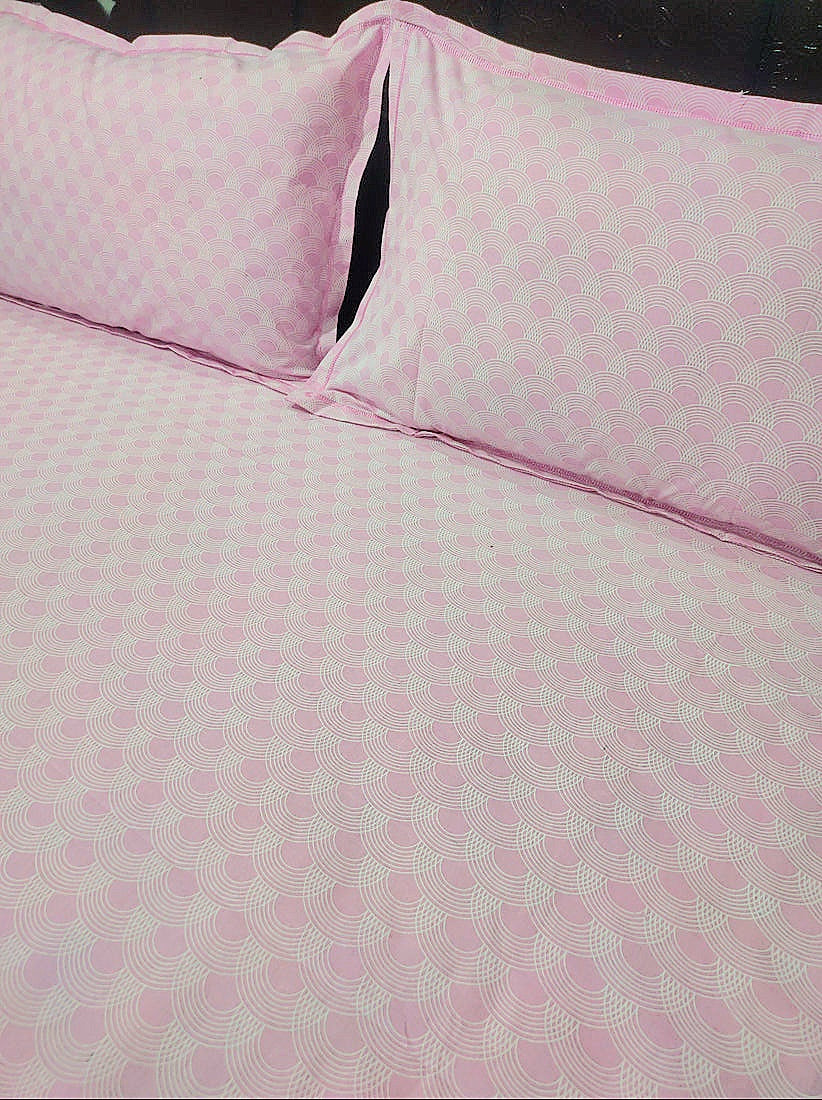 White Marble Pure Cotton Double Bedsheet King Size- Pink