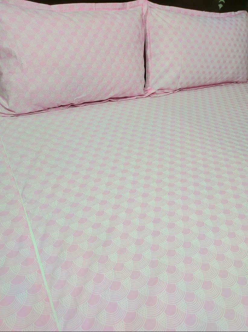 White Marble Pure Cotton Double Bedsheet King Size- Pink