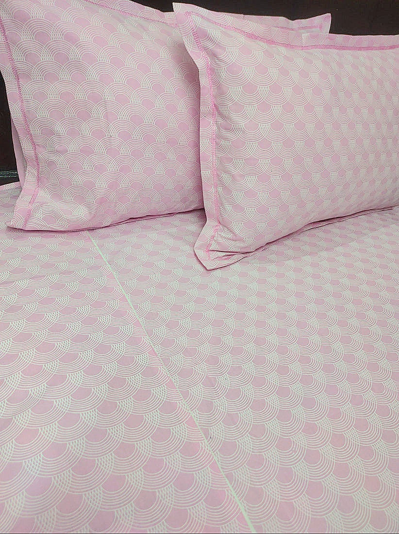 White Marble Pure Cotton Double Bedsheet King Size- Pink