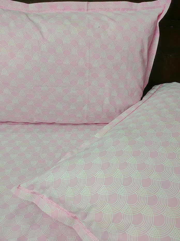 White Marble Pure Cotton Double Bedsheet King Size- Pink