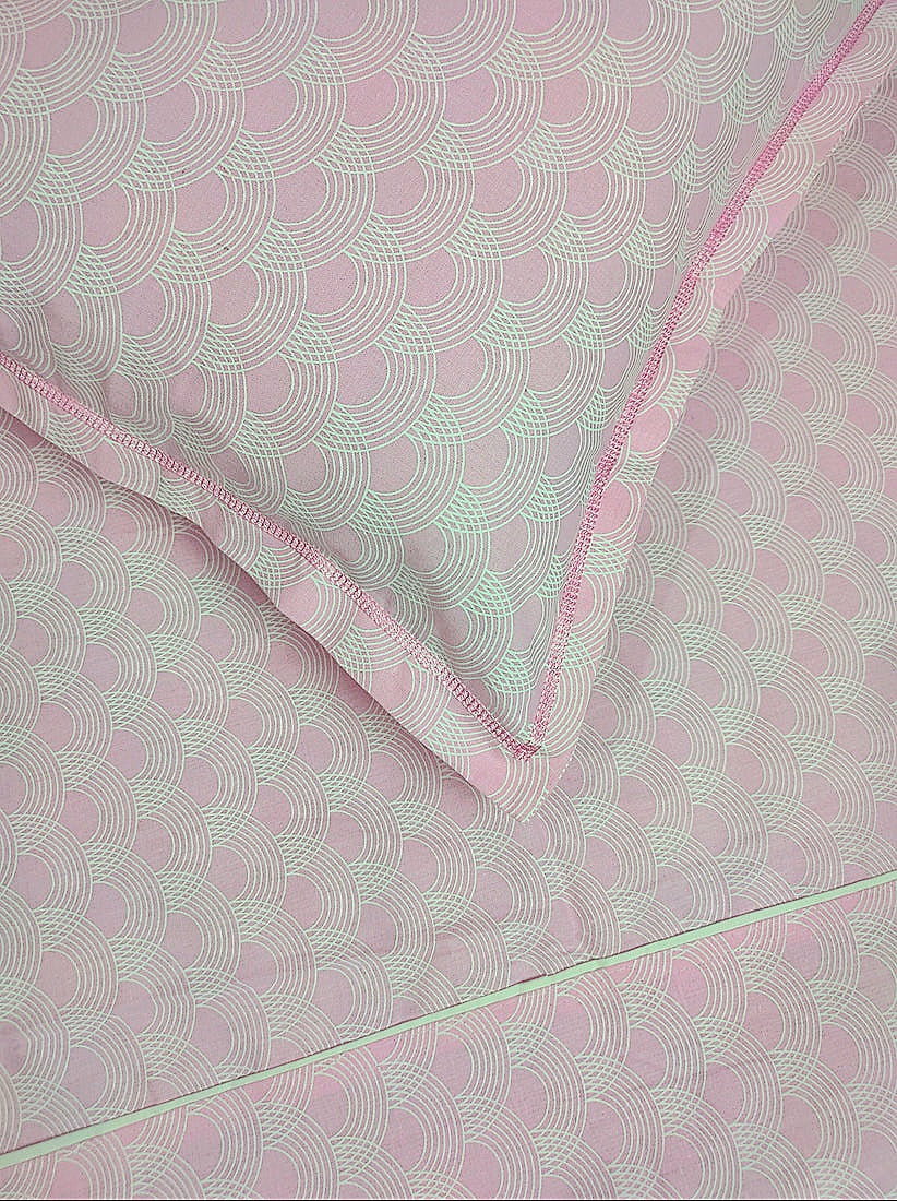 White Marble Pure Cotton Double Bedsheet King Size- Pink