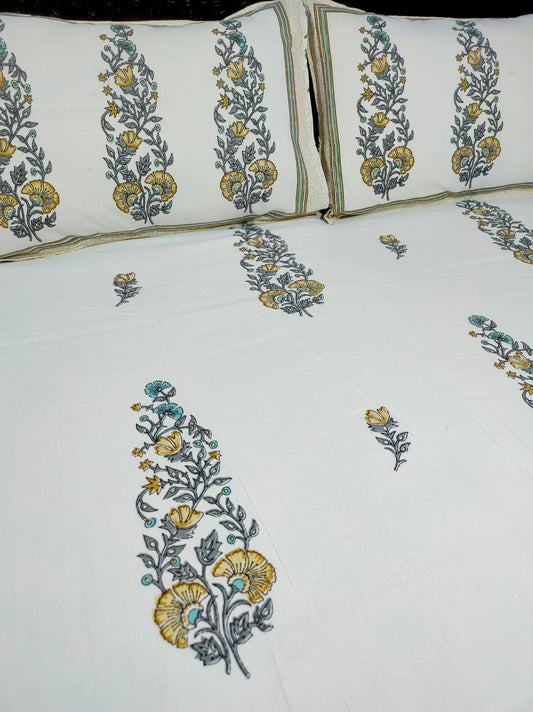 Jasmin Pure cotton Double Bedsheet King Size - Yellow Flower