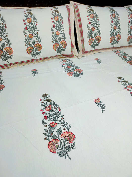 Jasmin Pure Cotton Double Bedsheet King Size - Orange Flower