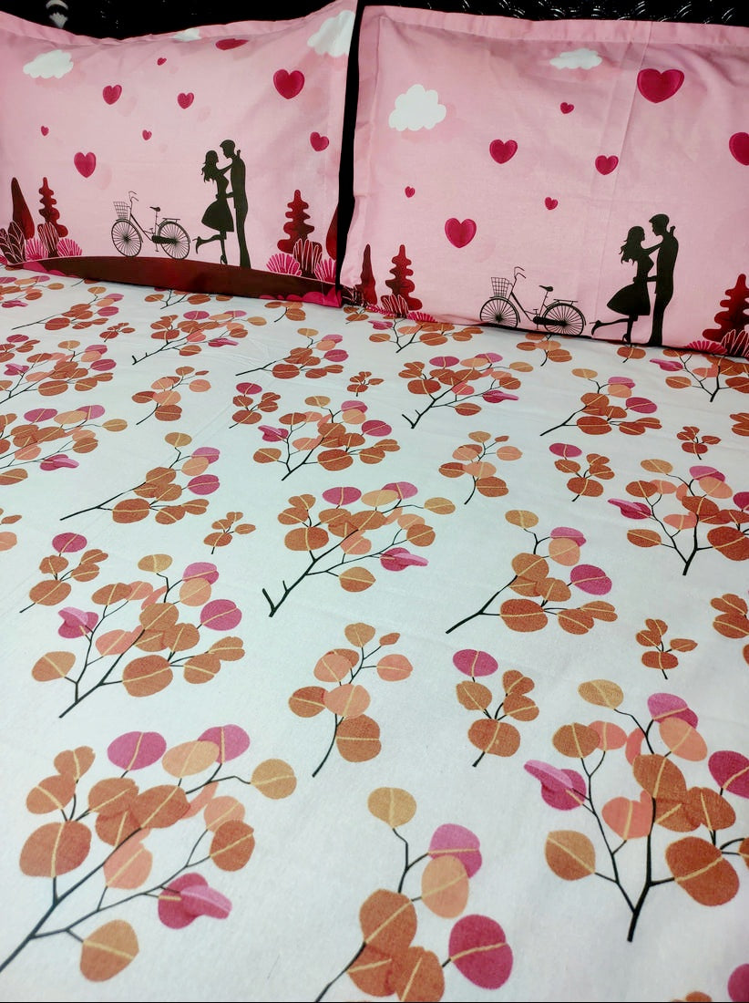 Spring Pure Cotton Double Bedsheet - Pink