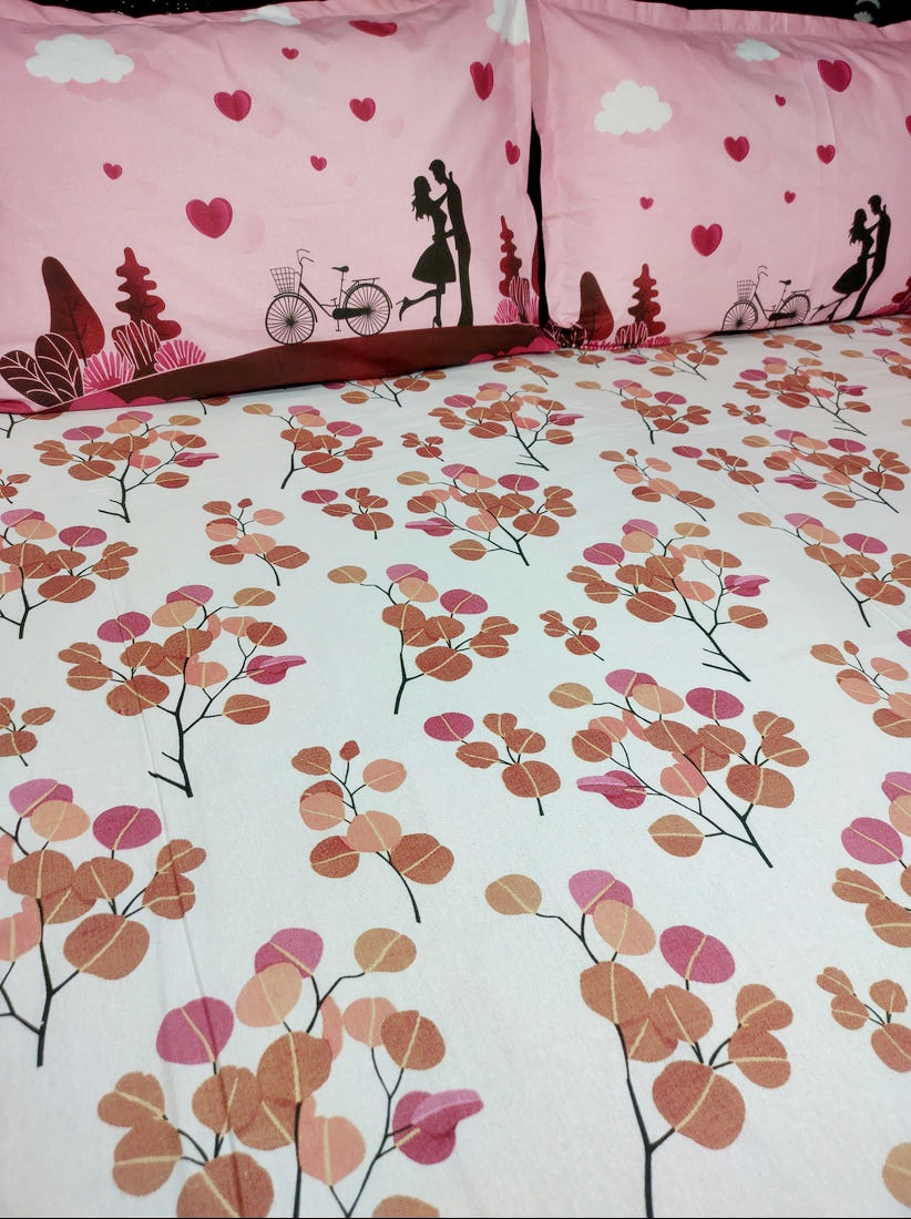 Spring Pure Cotton Double Bedsheet - Pink