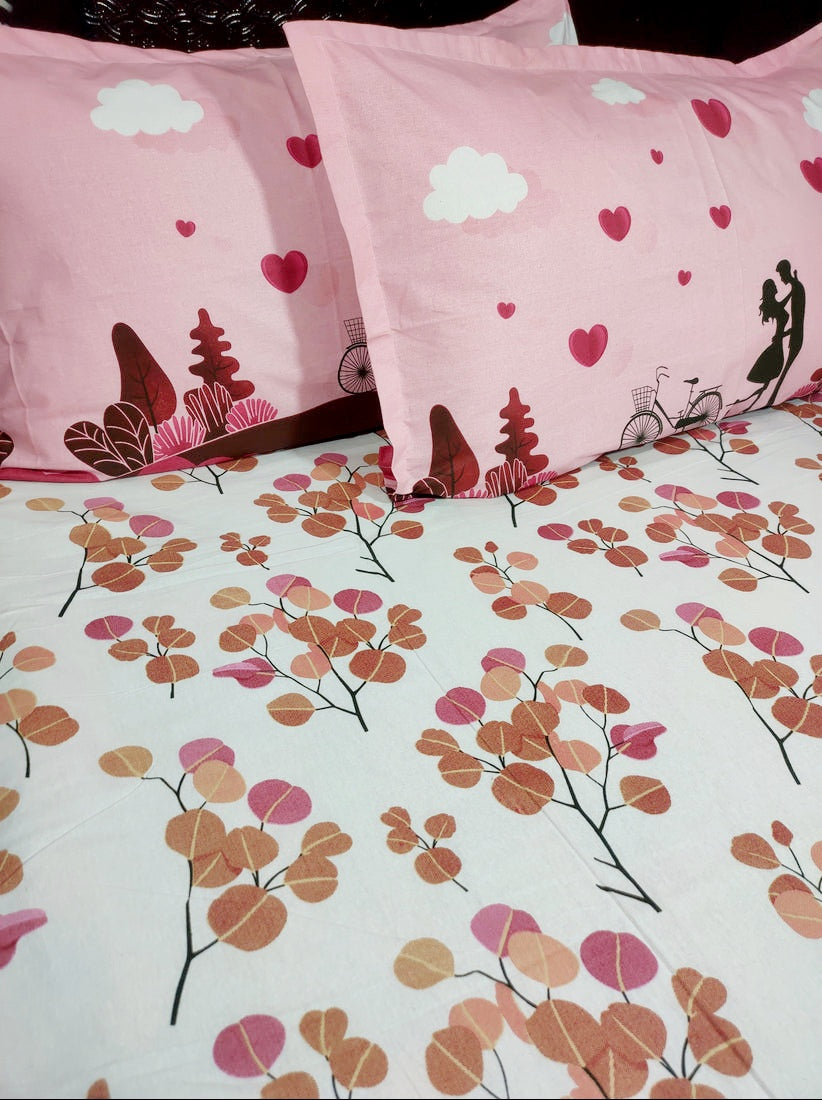 Spring Pure Cotton Double Bedsheet - Pink