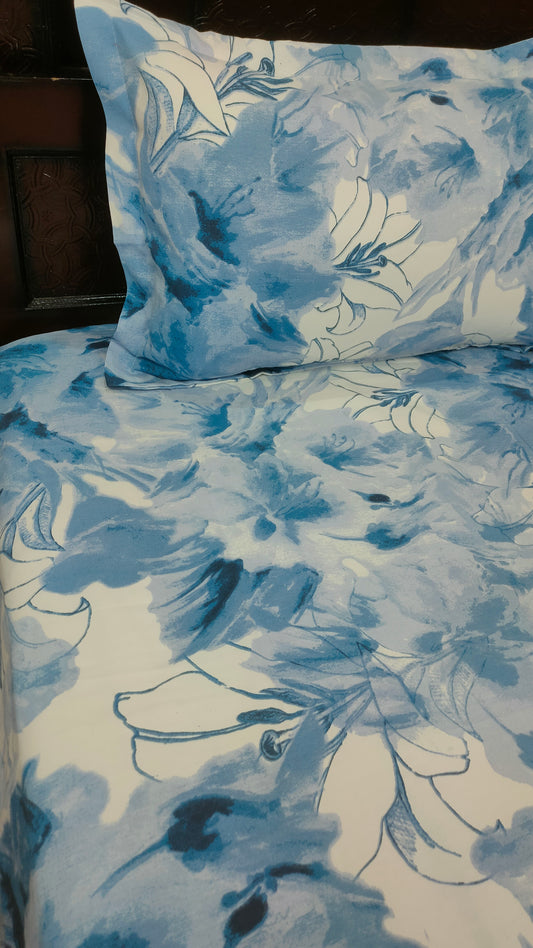 Angel Twill Cotton Single Bedsheet- Blue Splash