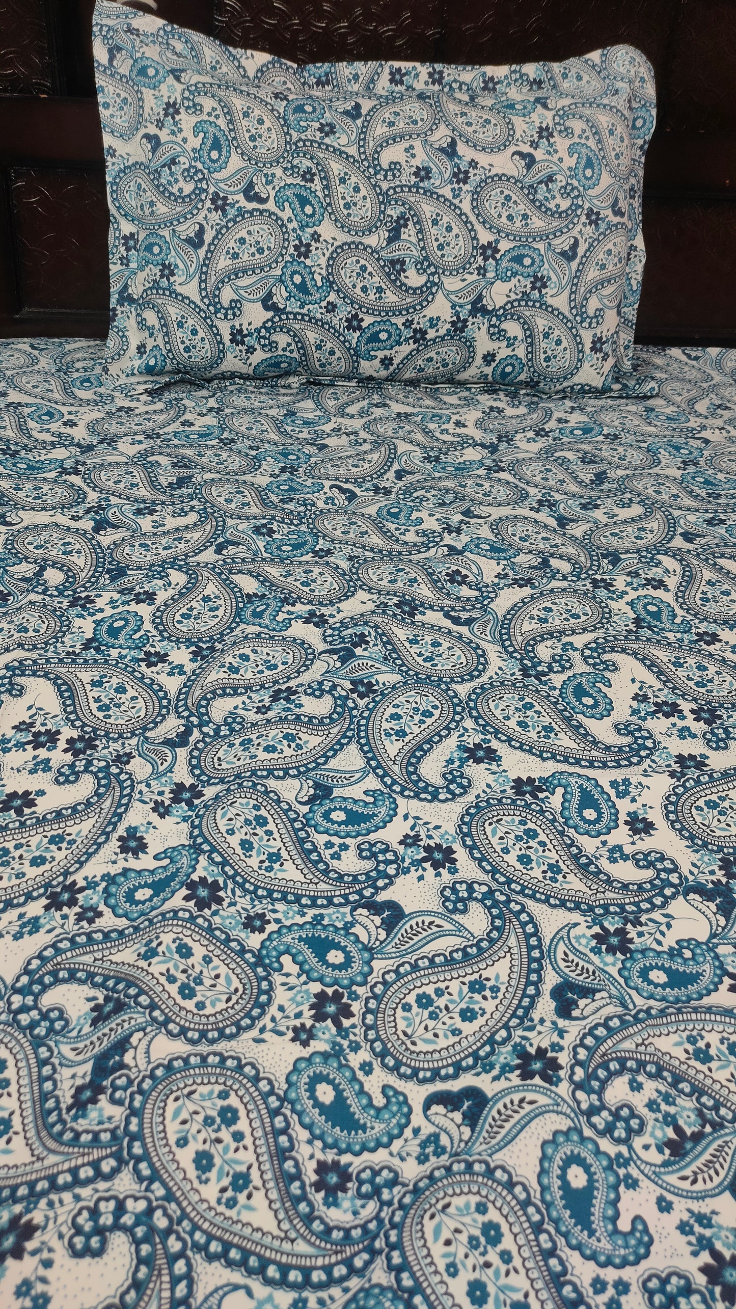 Angel Twill Cotton Paisley Print Single Bedsheet-Blue