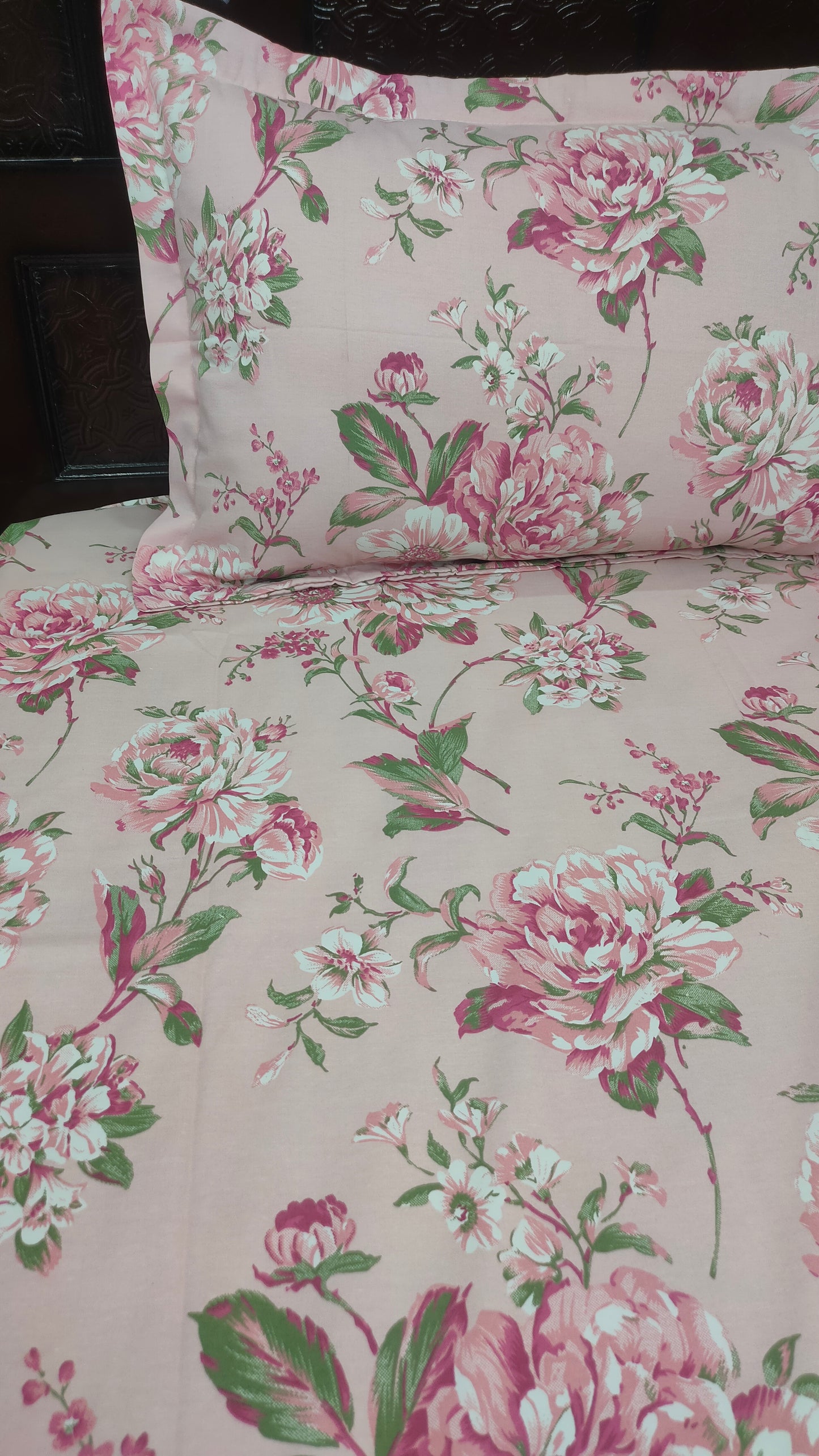 Angel Twill Cotton Rose Print Single Bedsheet-Pink