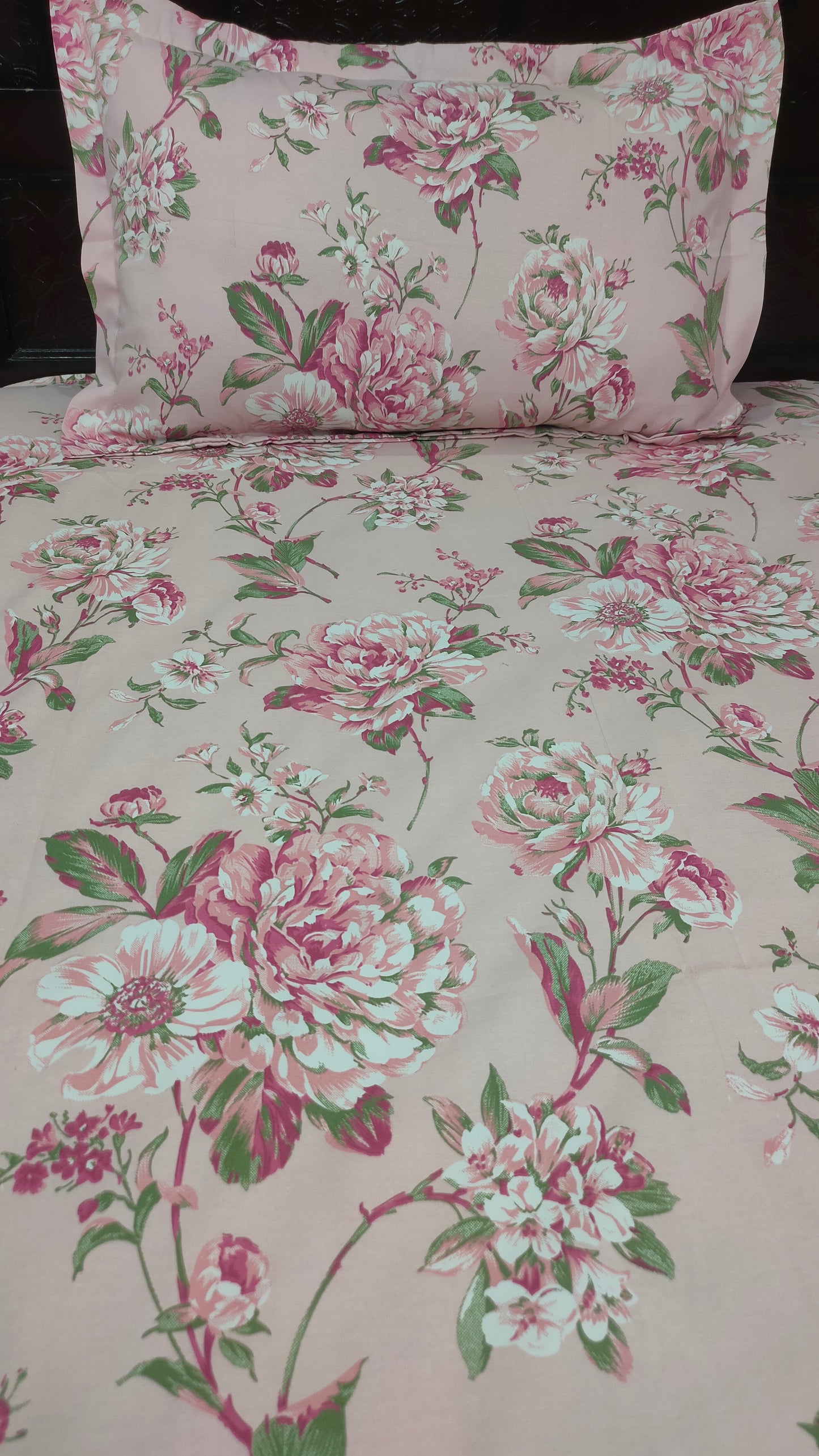 Angel Twill Cotton Rose Print Single Bedsheet-Pink