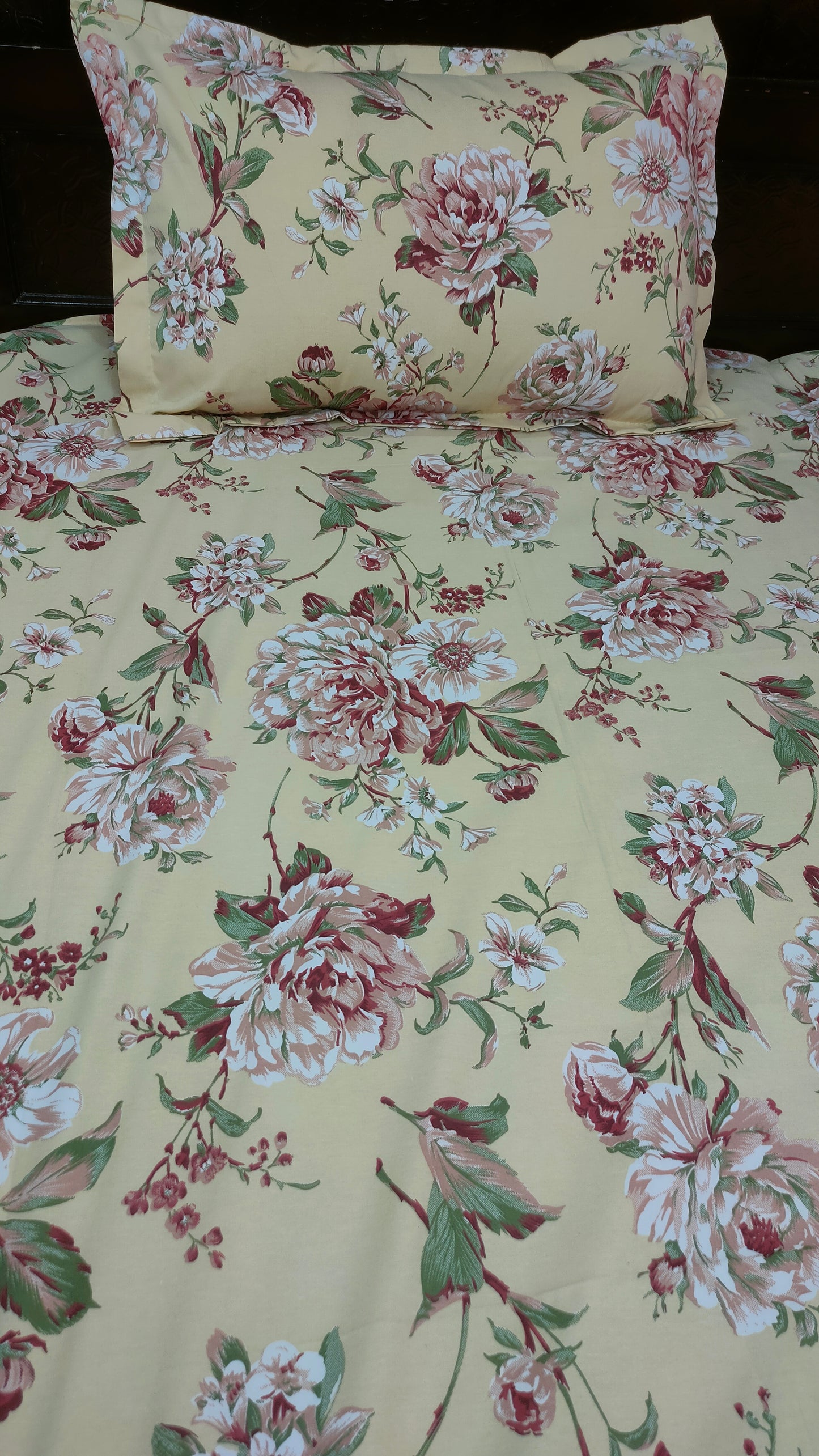 Angel Twill Cotton Rose Print Single Bedsheet-Yellow