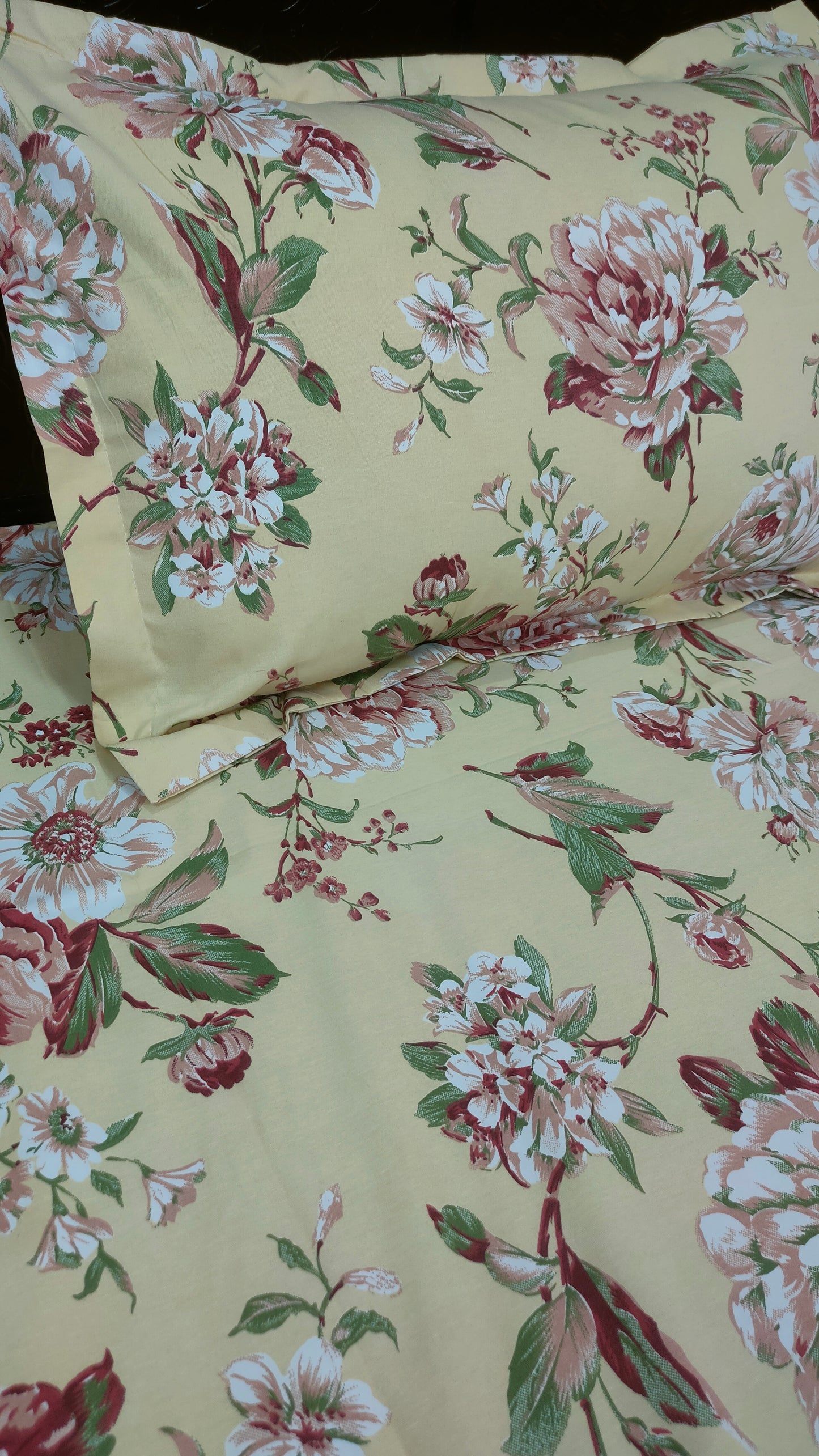 Angel Twill Cotton Rose Print Single Bedsheet-Yellow