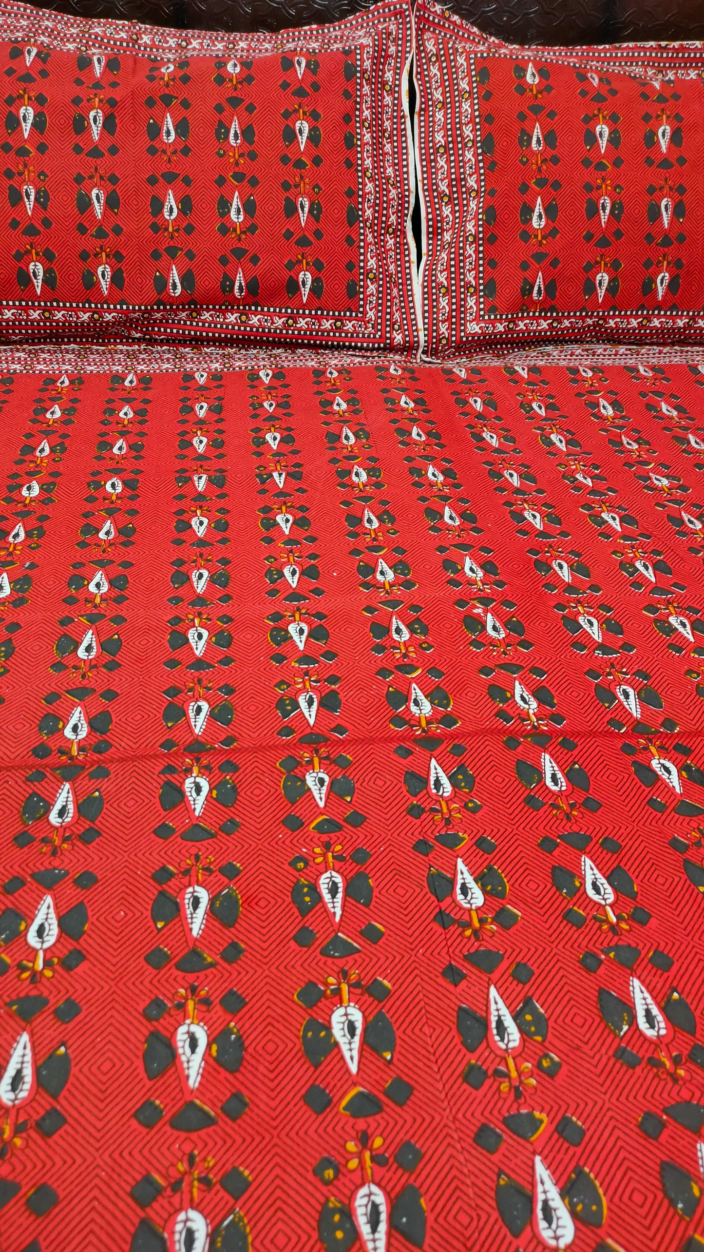 Satrangi Pure Cotton Sanganeri Print Double Bedsheet - Red Square