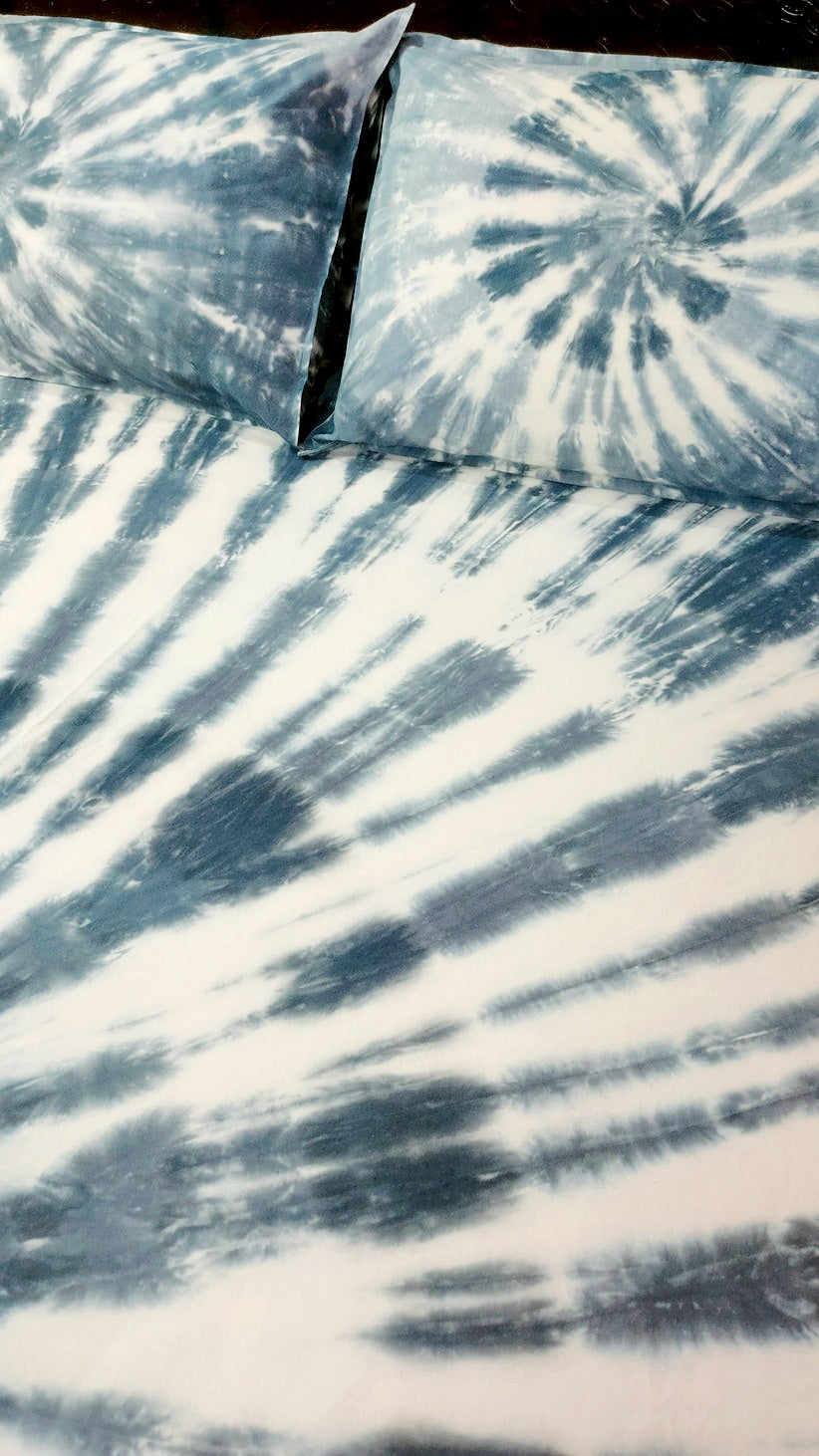 Rangrez Pure Cotton Tie and Dye Double Bedsheet - Swirl Grey