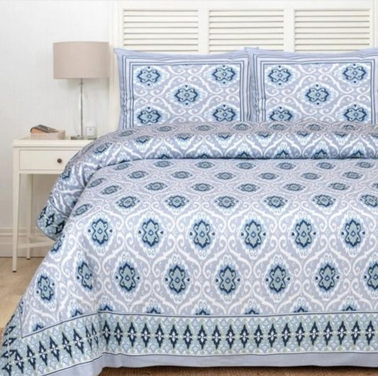 Ikkat Pure Cotton Double Bedsheet - Blue