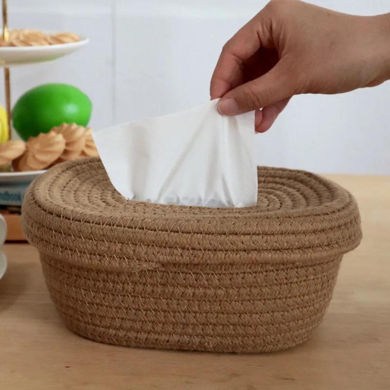 Organic Cotton Rope tissue holder organiser - Beige