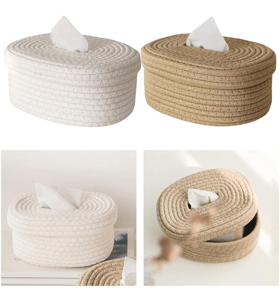 Organic Cotton Rope tissue holder organiser - Beige