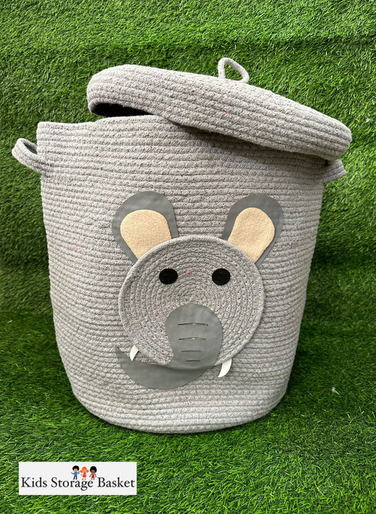 Natural cotton rope storage bins with lids/toy storage box-Elephant