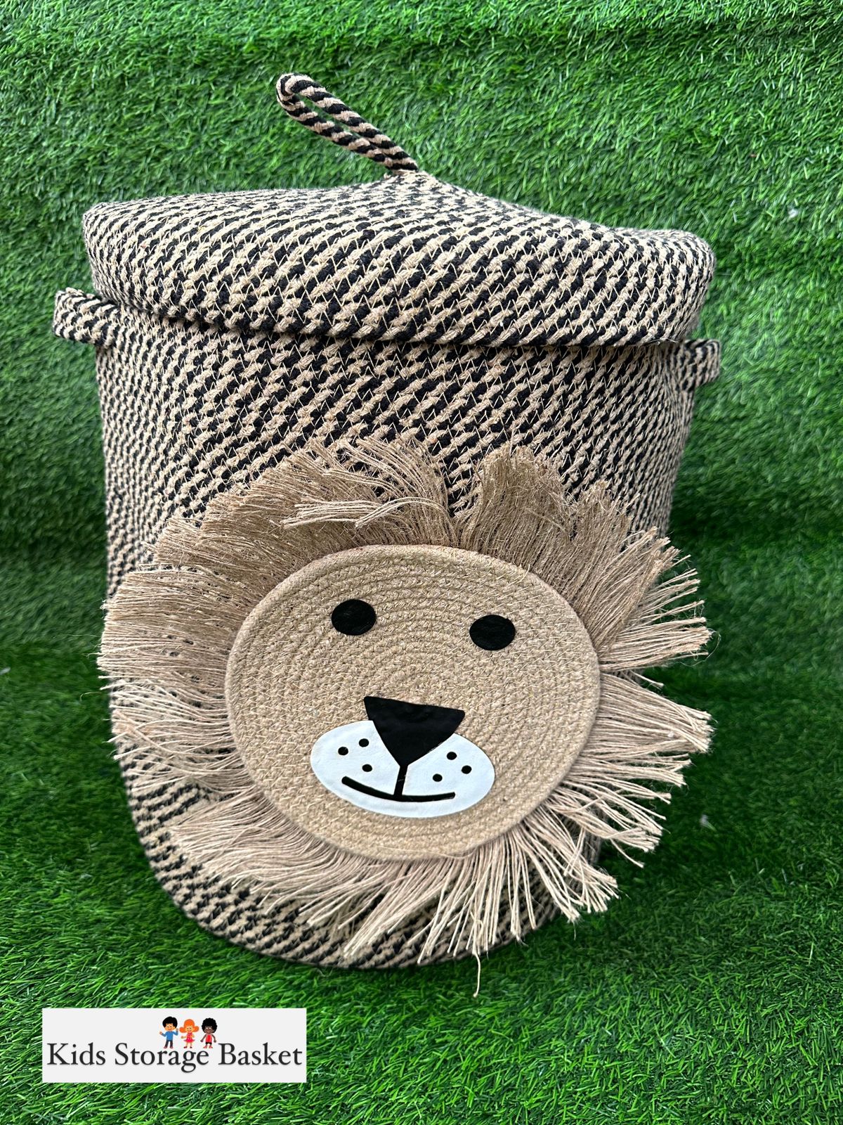 Natural cotton rope storage bins with lids/toy storage box-Lion Design