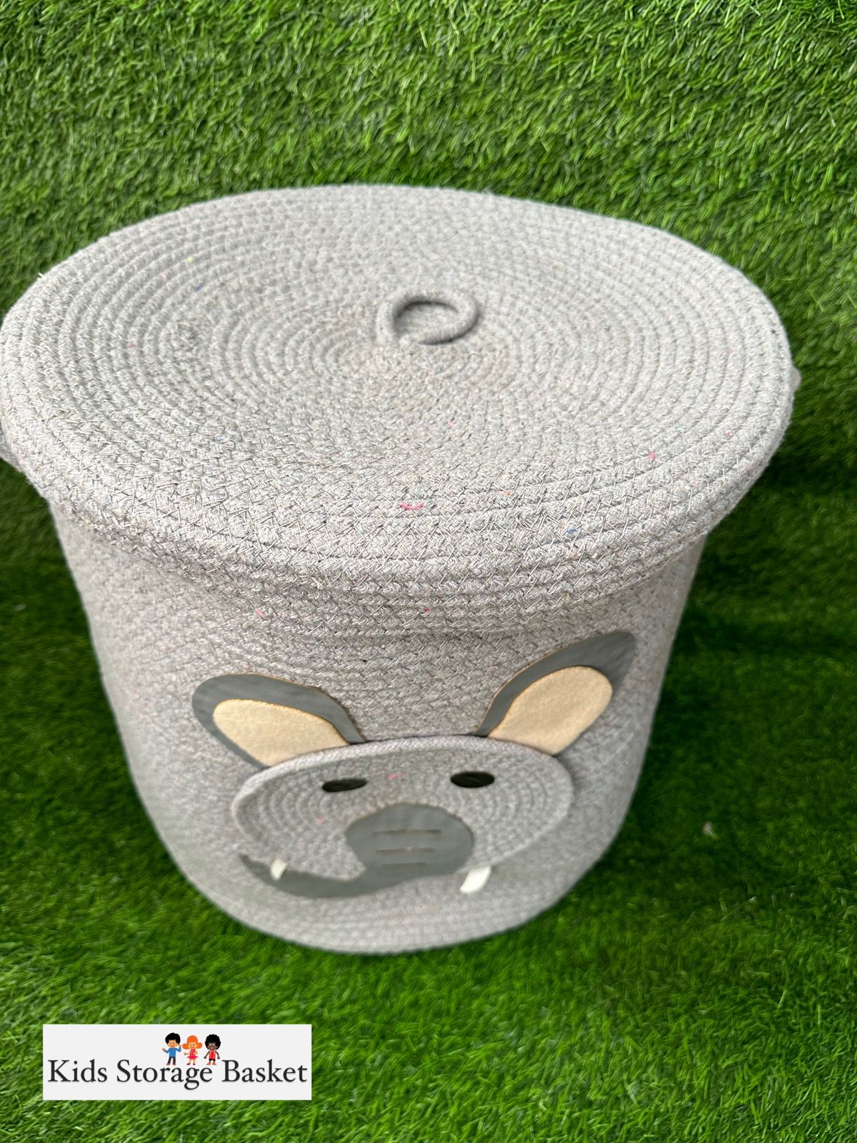 Natural cotton rope storage bins with lids/toy storage box-Elephant