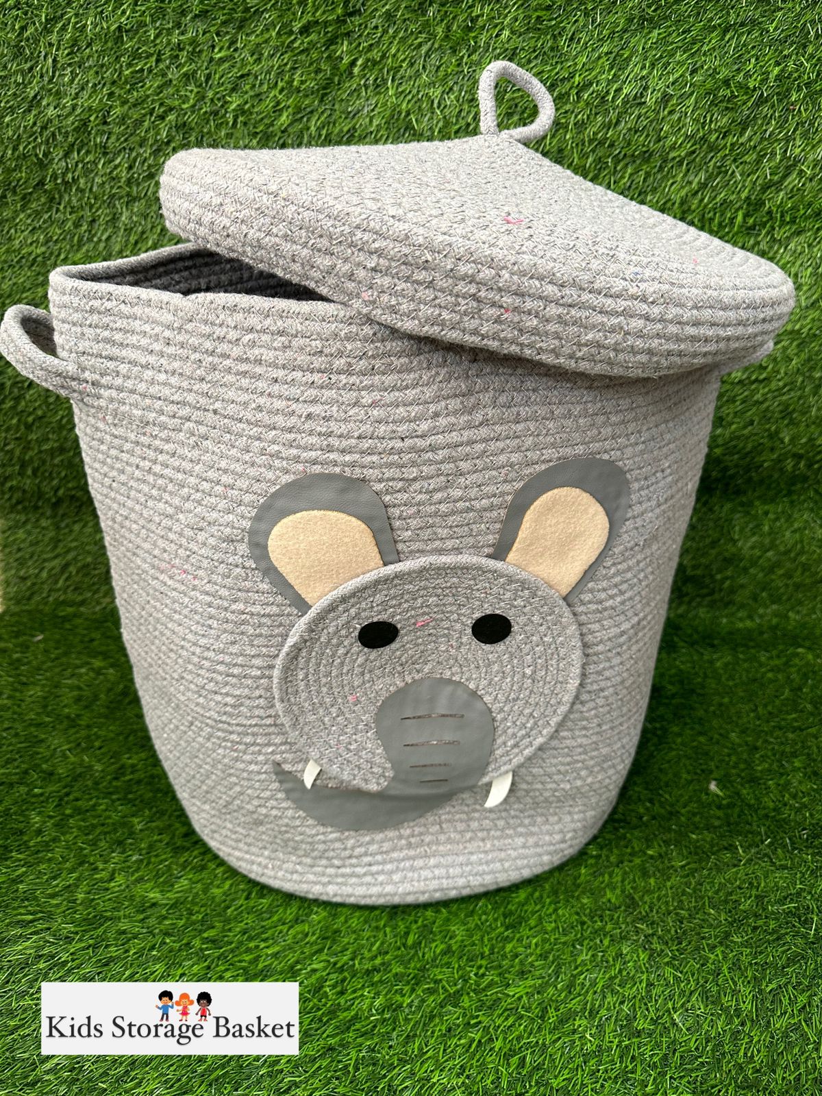 Natural cotton rope storage bins with lids/toy storage box-Elephant