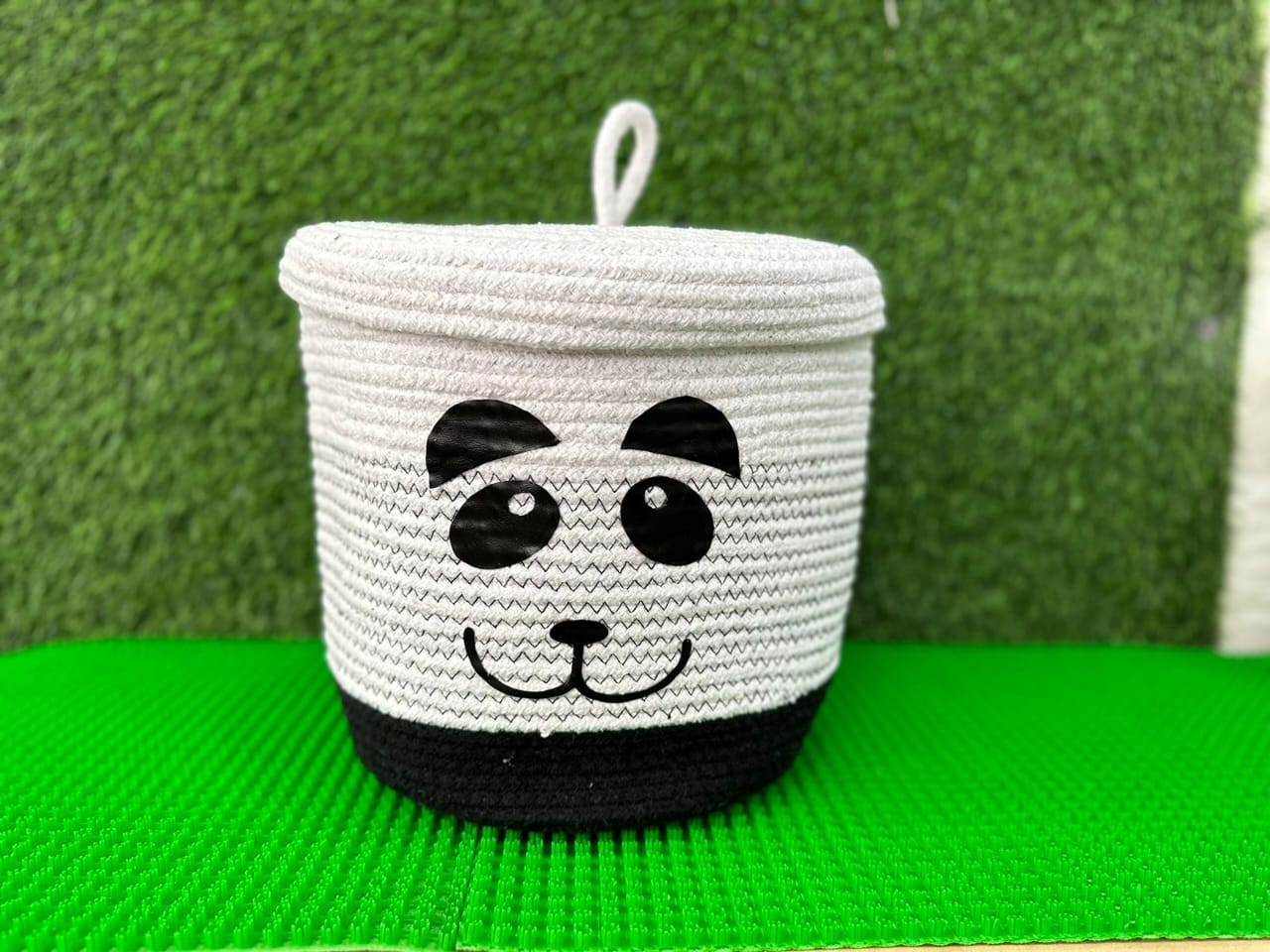 Natural cotton rope storage bins with lids/toy storage box-Panda