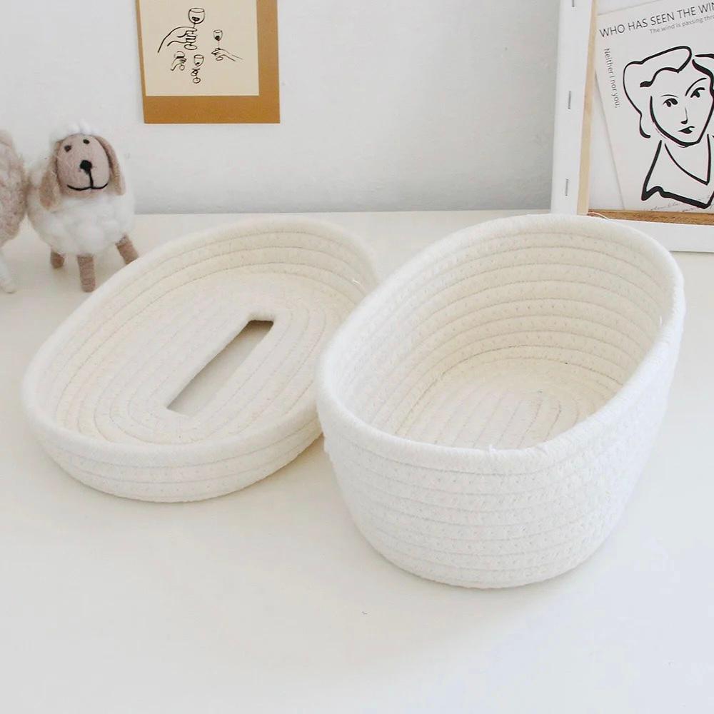 Organic Cotton Rope tissue holder organiser - White