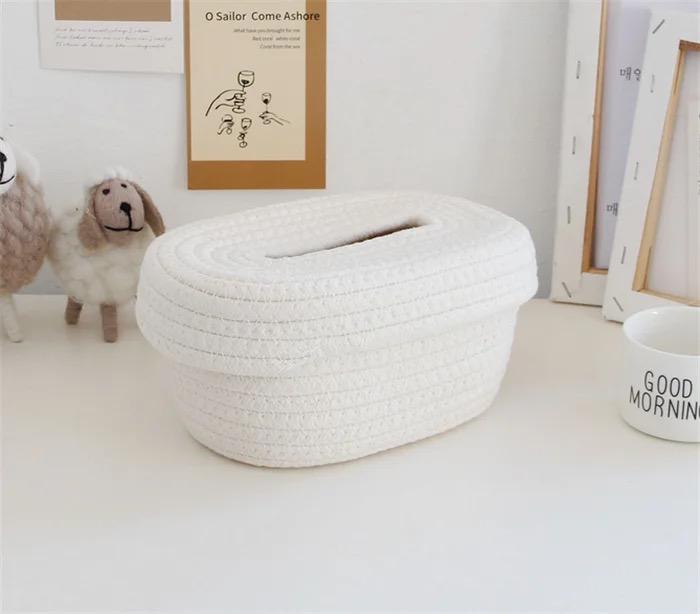 Organic Cotton Rope tissue holder organiser - White