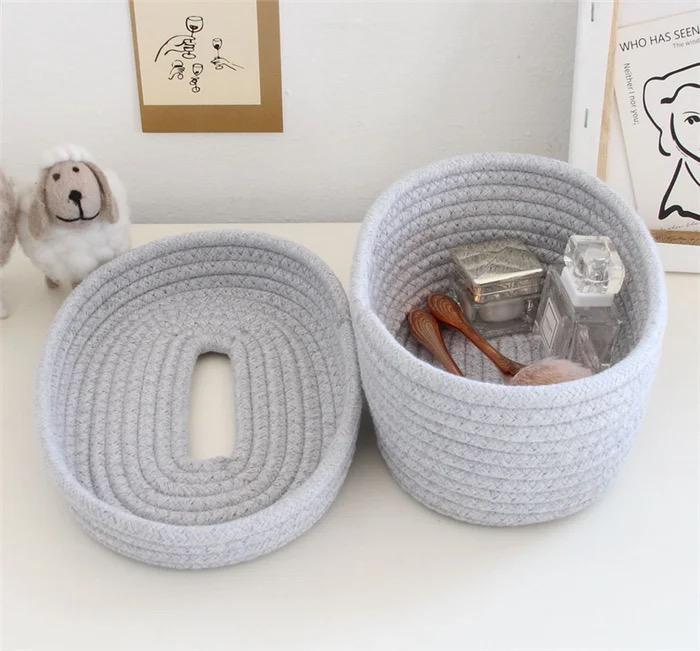 Organic Cotton Rope tissue holder organiser  - Grey