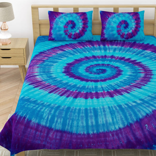 Rangrez Pure Cotton Tie and Dye Double Bedsheet- Swirl - Purple