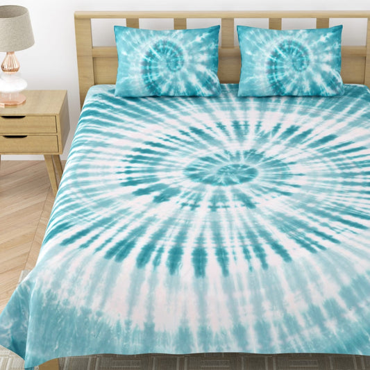 Rangrez pure Cotton Tie and Dye Bedsheet - Swirl Surf Green