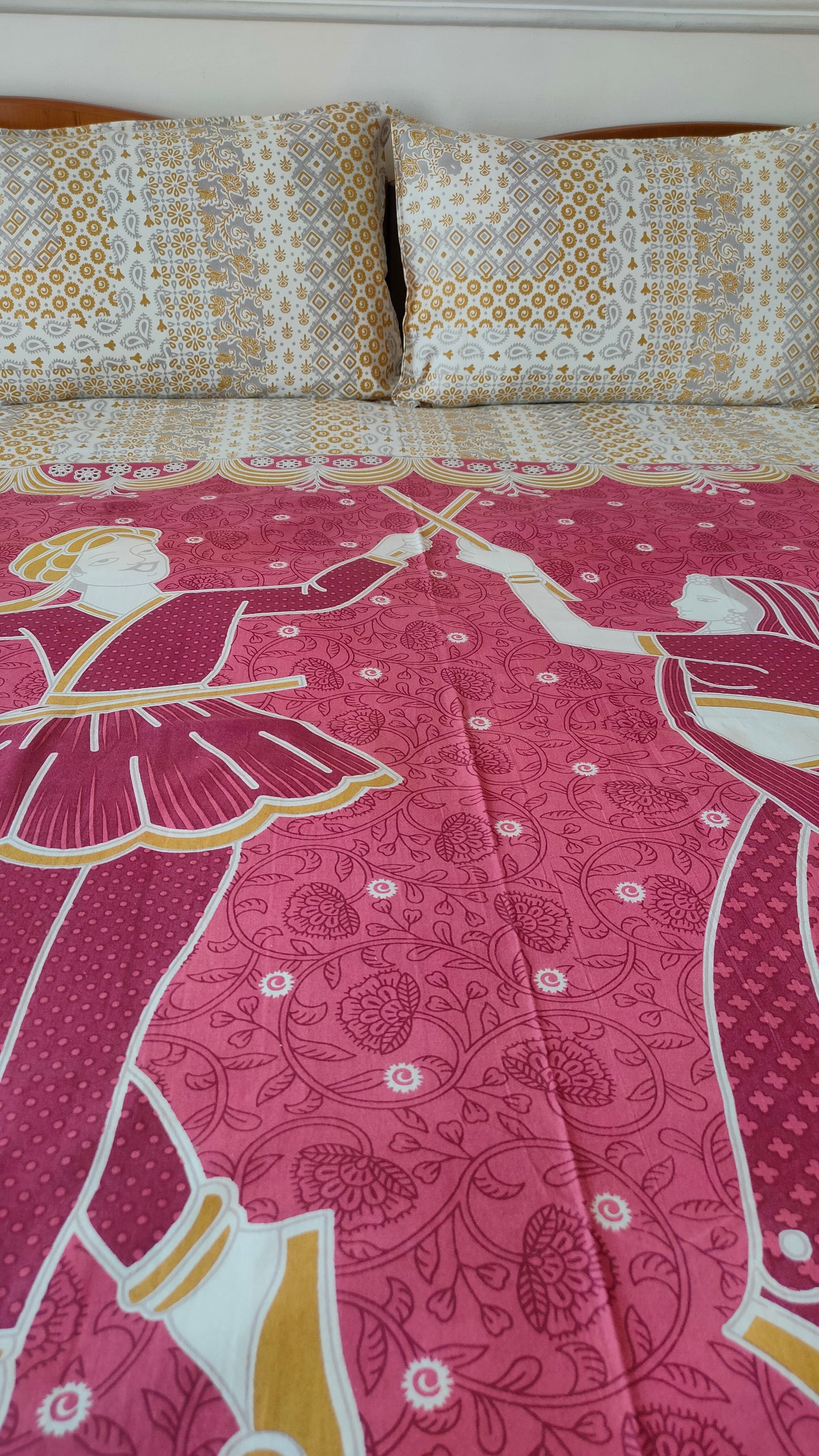 Dandia Pure Cotton Double Bedsheet Pink