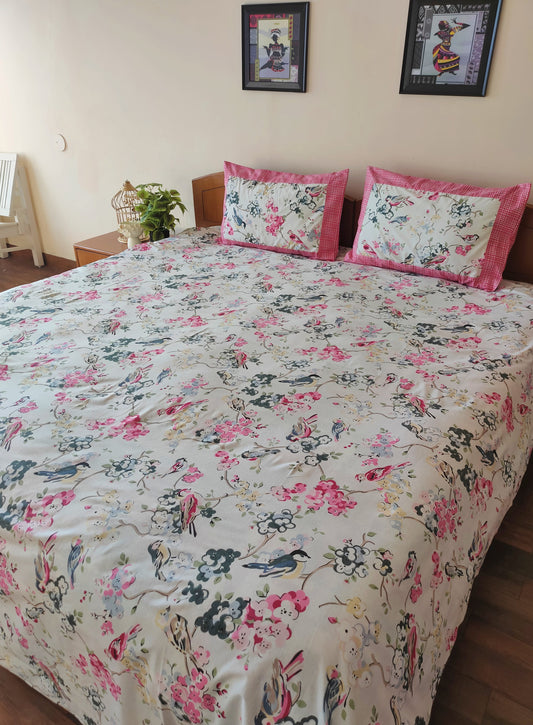 Sparrow Pure Cotton Double Bedsheet-Pink