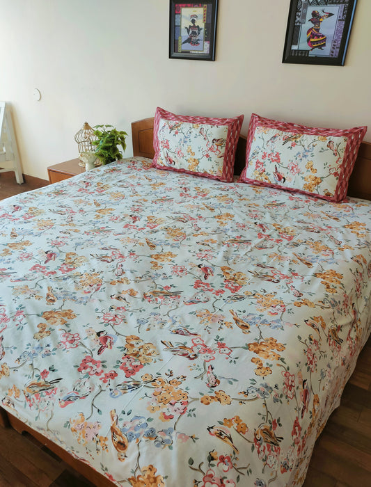 Sparrow Pure Cotton Double Bedsheet-Red