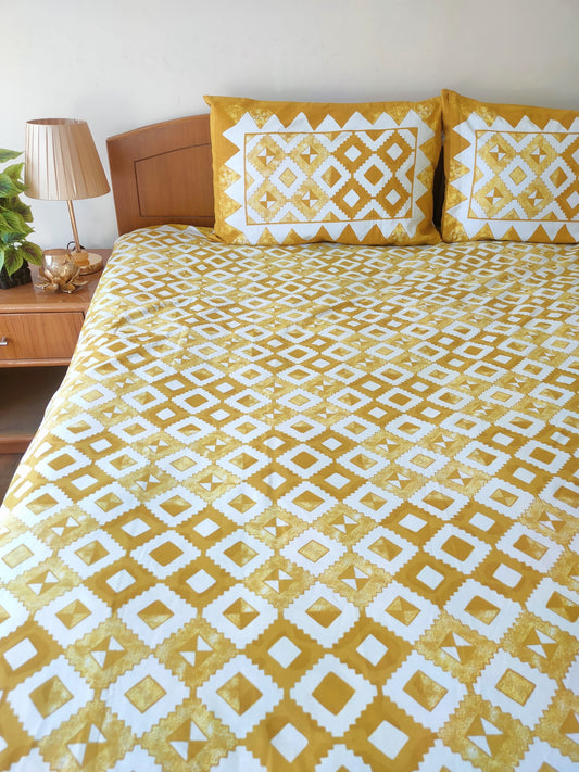 Yellow Checks Pure Cotton Double Bedsheet