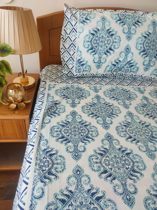 Blue Ornament Pure Cotton Single Bedsheet