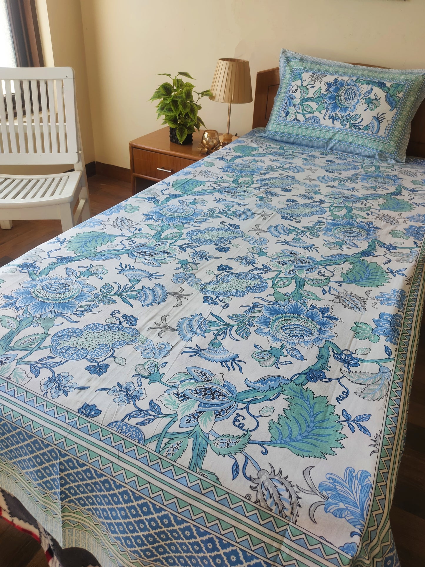 Blue Mahogani Pure Cotton Single Bedsheet