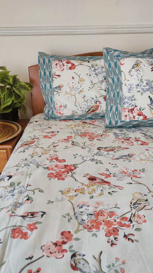 Sparrow Pure Cotton Double Bedsheet-Blue